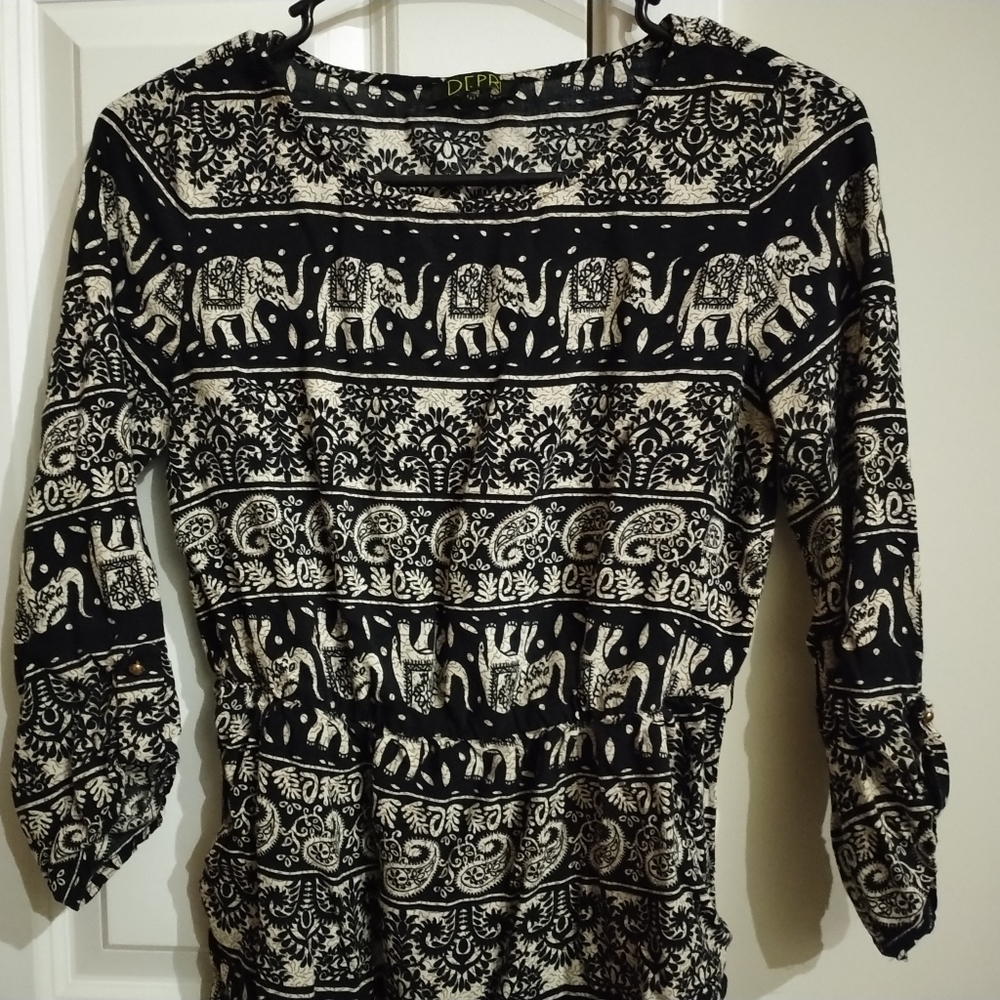 Elephant print long sleeve dress